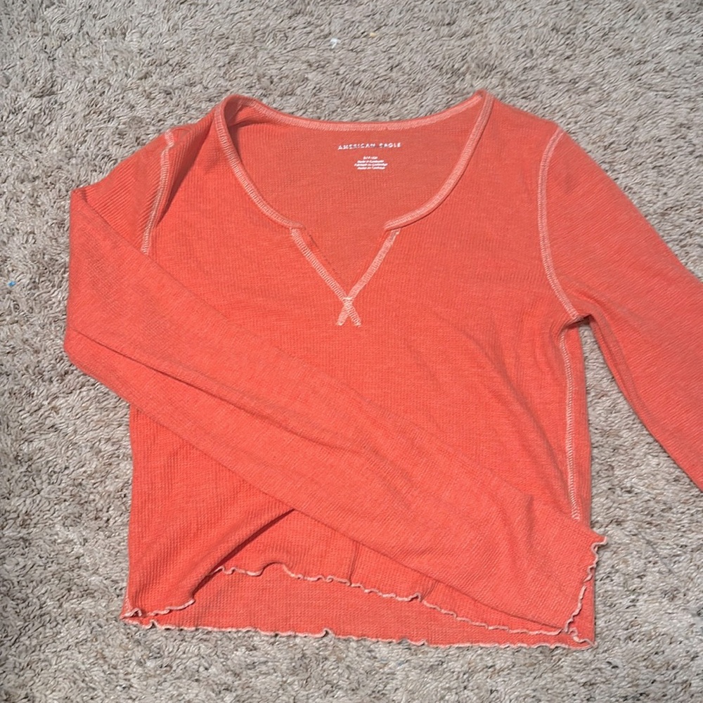 Waffle Knit Coral Pink/Orange long sleeve